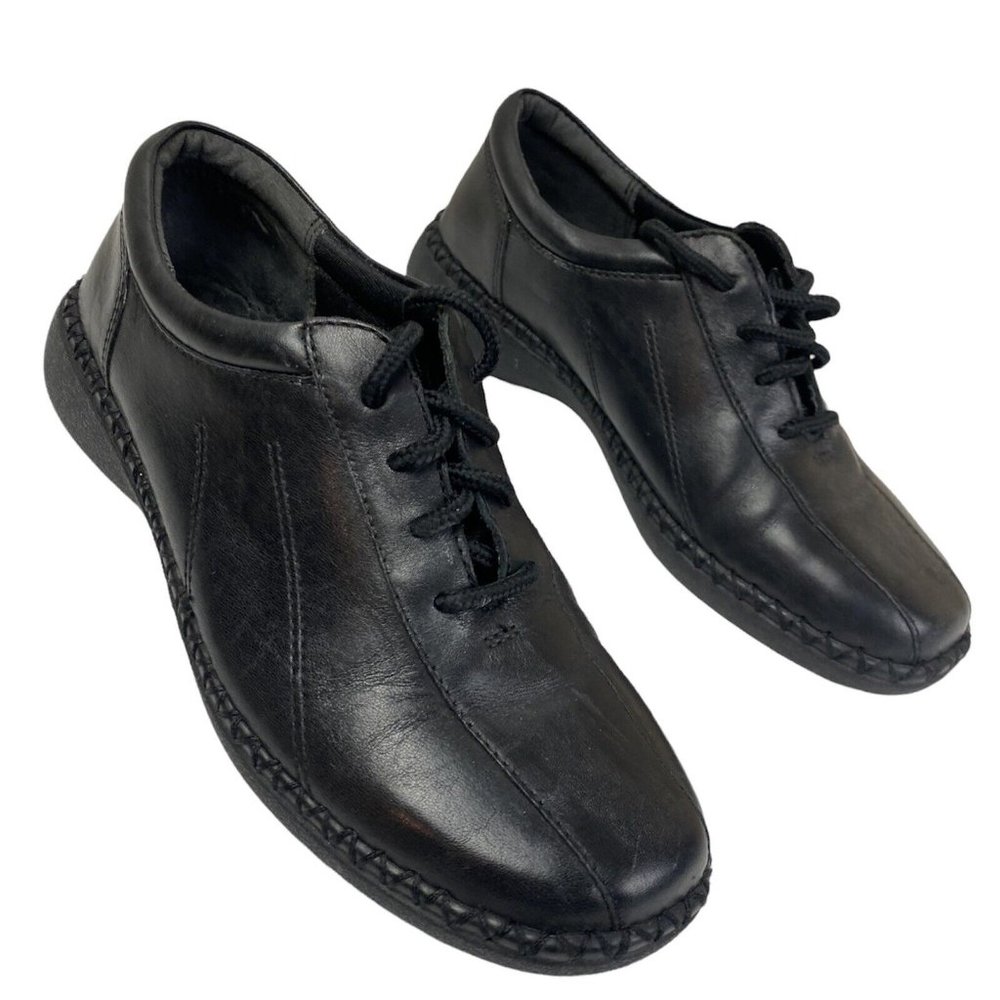 Dr Scholls Walking Sneakers Womens 7M Black Leather Low Top Lace Up Athletic